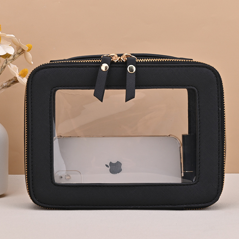 Bolsas de maquillaje transfronterizas ventanas transparentes al por mayor bolsas de maquillaje PU personalizadas para mujeres coreanas