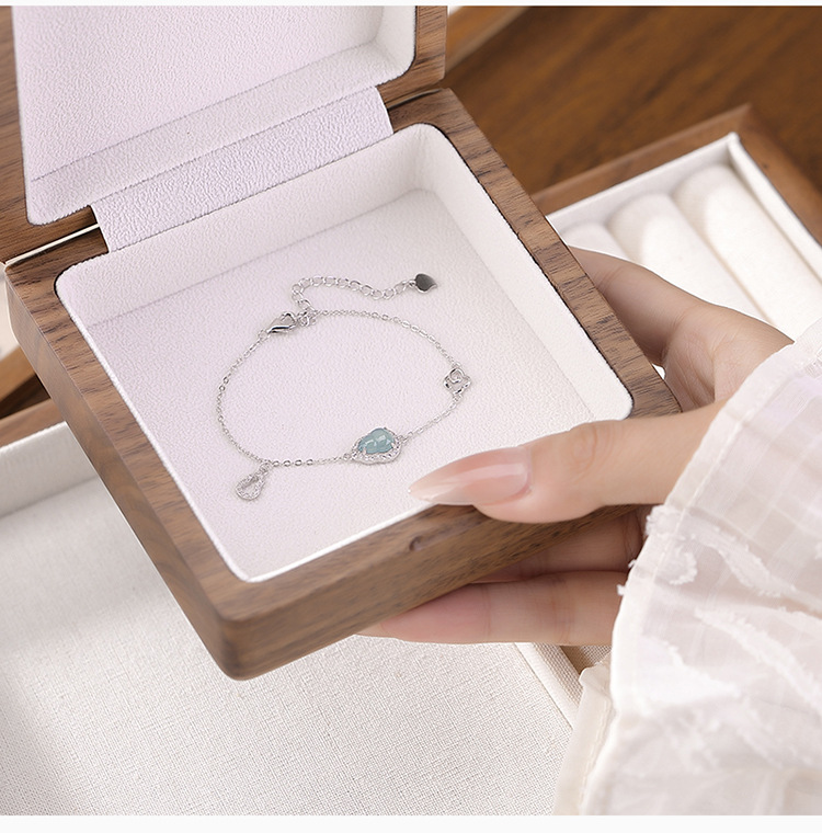 Vòng tay bạc S925 đính ngọc bích và zircon hình bầu nước xanh — Xanh lục mẫu ngọc chi tiết 6
