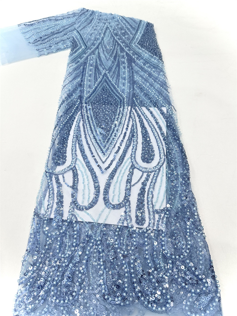 Gorgeoso hilo de malla sequinilla tubo de perlas bordado tela vestido de boda moda falda de moda tela comercio exterior spot transfronterizo