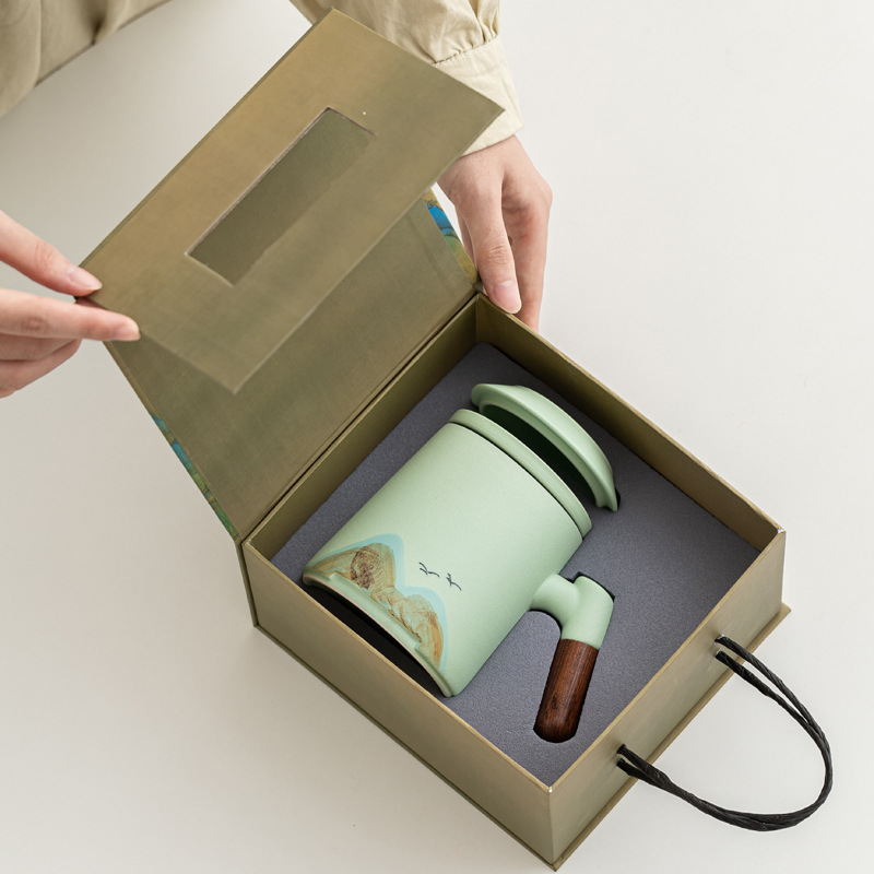 Taza de cerámica de tres piezas juego de regalos de negocios aniversario de la compañía PR regalos de mano logotipo tallado