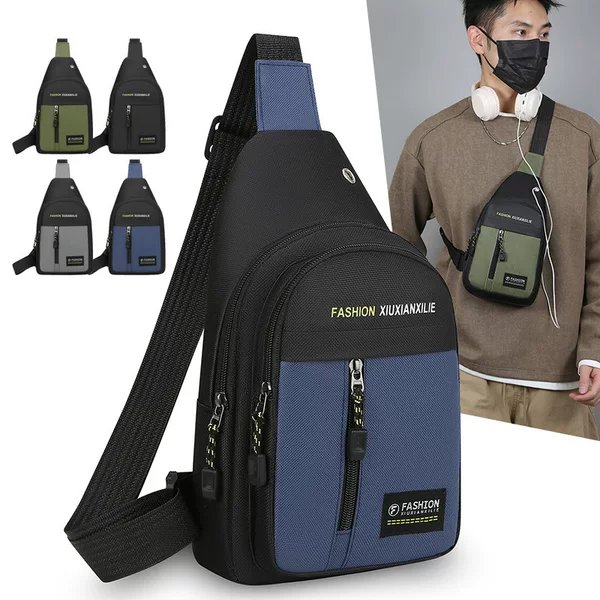 New casual sports crossbody bag, multifunctional men's chest shoulder bag, lightweight small backpack, men's waist bag