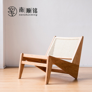 Furniture Natural Vintage Chandigarh Balcony Antique Furniture Rattan Solid Wood Chair Kangaroo Style Backrest Wabi-Sabi Pj Lounge Chair