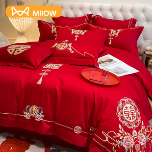 Chinese Wedding Four-Piece Set Red Wedding Quilt Cover Wedding Room Wedding Quilt Bed Sheetss Newlywed Dowry Bedding