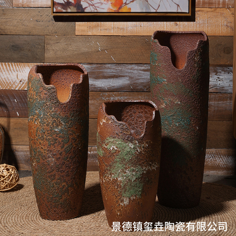 Floor-Standing Ceramic Vase Creative Retro Rust Stoneware Notched Flower Pot Succulent Plant Flower Arrangement Decorative Ornaments Flower Vessel Floor-Standing Ceramic Vase Creative Retro Rust Stoneware Notched Flower Pot Succulent Plant Flower Arrangement Decorative Ornaments Flower Vessel