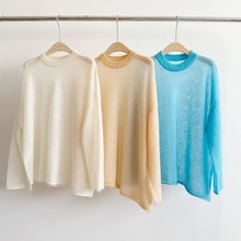 高品进口马海毛透视温柔慵懒风简约圆领领宽松大版中长款毛衣针织