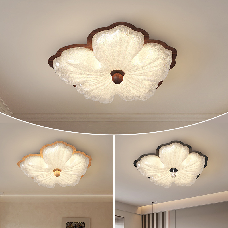 Lámpara de techo de dormitorio, minimalista, ligera, lujosa, de alta gama, estilo antiguo, protección ocular, flores, arena de cristal, dormitorio principal, libro, lámpara de habitación