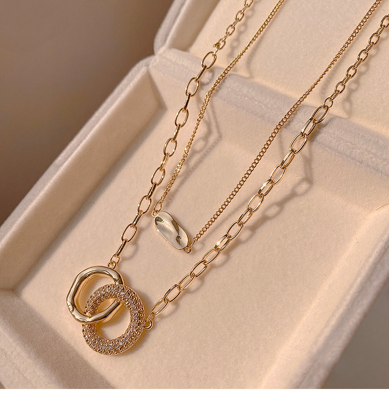 Diamond Geometric Ring Titanium Steel Necklace Double Layer Twin Clavicle Chain display picture 2