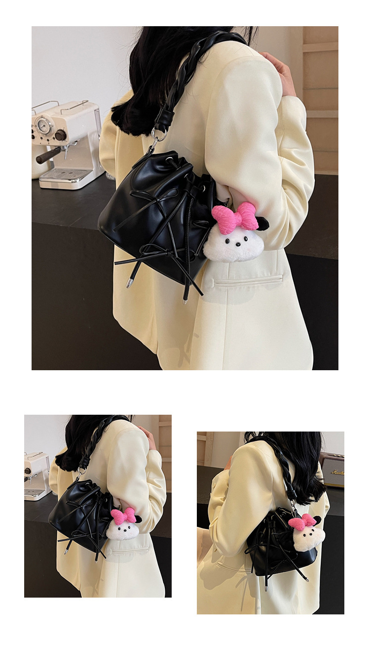 Women's Medium Pu Leather Bow Knot Basic Bucket String Crossbody Bag display picture 3