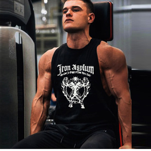 Crewneck summer new European and American sports vest Men's Fitness waistcoat bottoming shirt wholesale