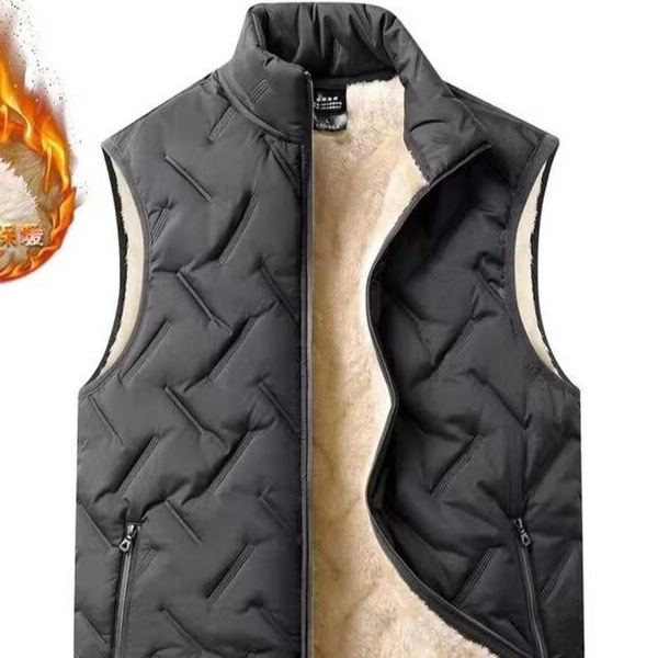 Trendy Simple Standard Ins Trendy All-match 2024 New Style fleece-lined Thickened Vertical Collar Ware Vest for Teenagers in Winter