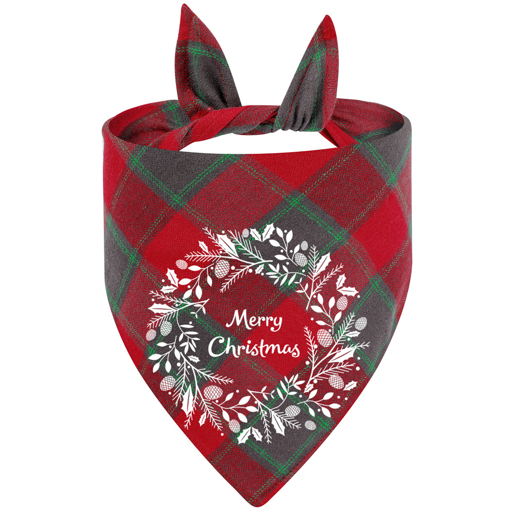 Fabricante en stock transfronterizo exclusivo algodón plaid mascota toalla triángulo perro saliva toalla Navidad mascota saliva toalla
