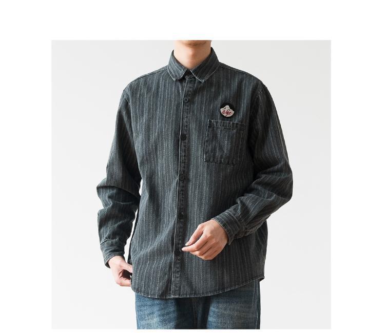 Amerikaans gestreept denim overhemd met borduursel voor heren_voghion.com
