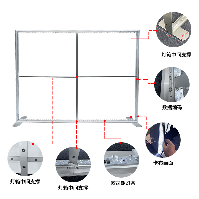 Exposición en el extranjero SEG caja de lámpara de cables portátil pared de fondo plegable LED doble cara vertical 12cm estante de exposición de aleación de aluminio