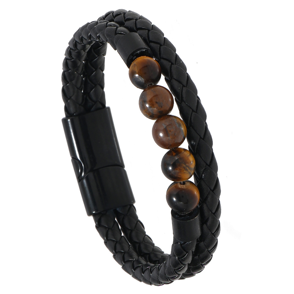 21g Weight Bangle Classification Pu Leather Chain Material 1 Piece Quantity Daily Occasion Pu Leather, Alloy Material Geometric Pattern All Seasons Season Men's Gender Beaded, Handmade Design Vintage Style, Punk Style Vintage Style Punk Geometric Pu Leather Alloy Beaded Handmade Men's Bangle Men Cord & Leather Bracelets 5