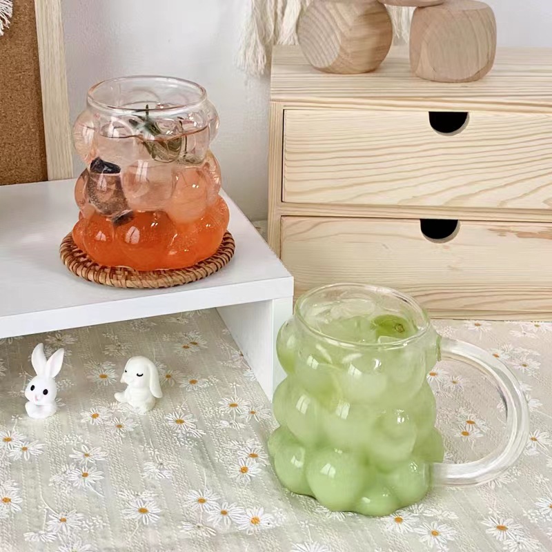Nuevo vidrio de borosilicato taza de uva con mango nicho jugo bebida taza verano hogar leche desayuno taza