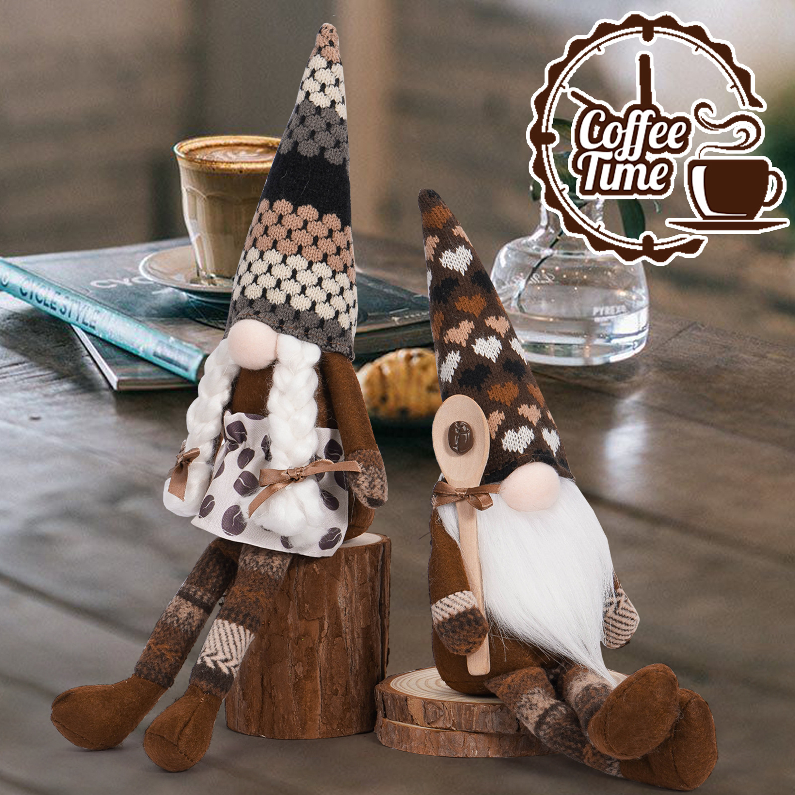 Nuevo Festival de café transfronterizo muñeca sin rostro de punto con cuchara de sopa colgando pierna Rudolf muñeca decoración del hogar adornos