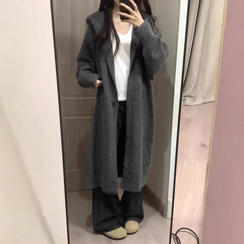 Korean Women's Clothing Extended Autumn and Winter New Style Lazy Style Hooded Knitted Cardigan Loose Thick Sweater Jacket Coat