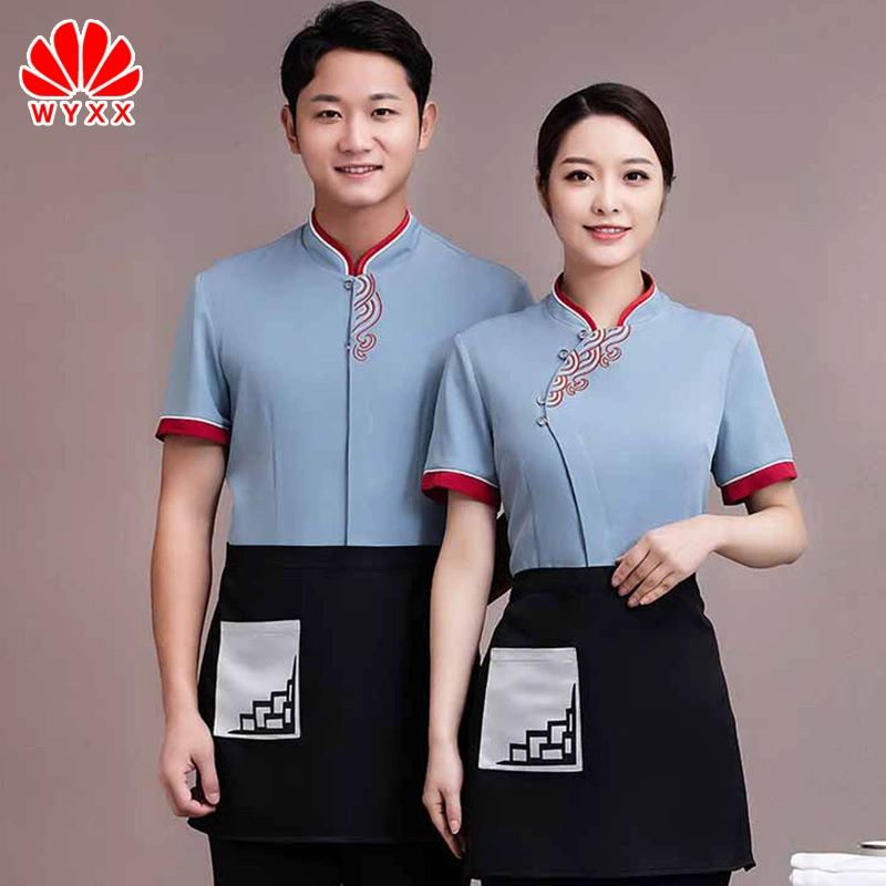 Китайский Ресторан рабочая одежда официанта с короткими рукавами отель чайный домик горячий горшок отель Ретро этнический стиль рабочая одежда летняя одежда
