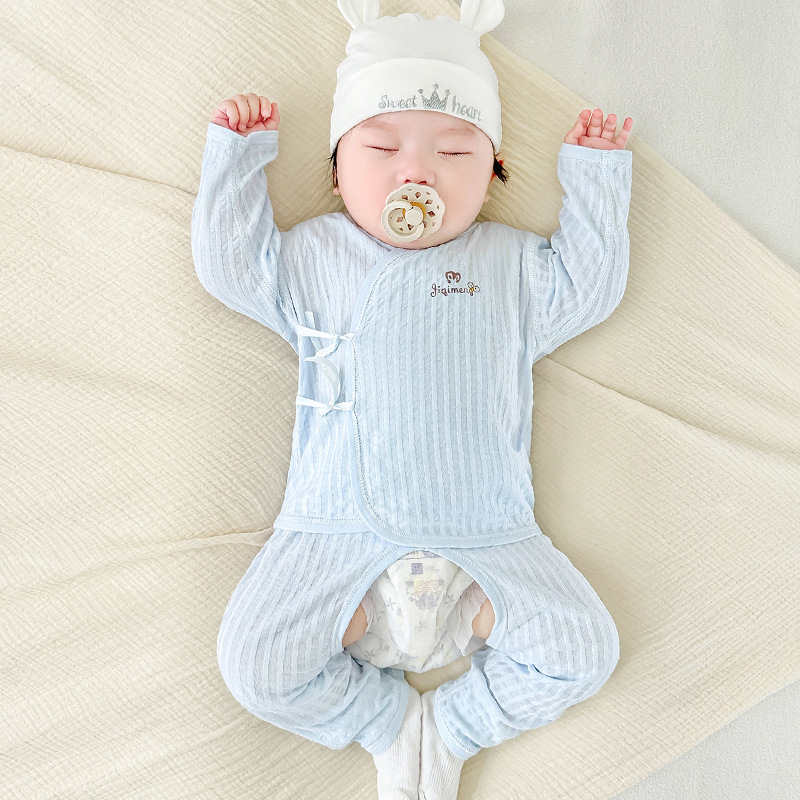 Ropa de bebé recién nacido de verano de algodón recién nacido de manga larga 0 estilo delgado de marzo monje pijama de verano dividido traje de bebé