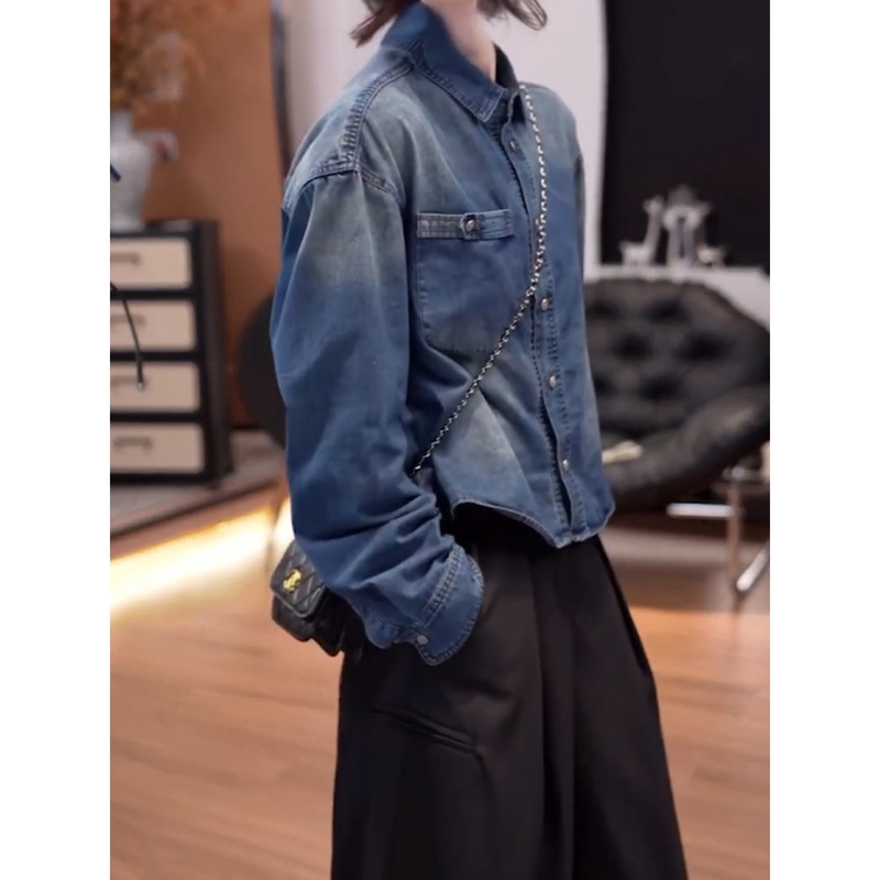 欧洲站复古简约水洗牛仔外套女2025秋季百搭显瘦短款减龄夹克上衣|undefined