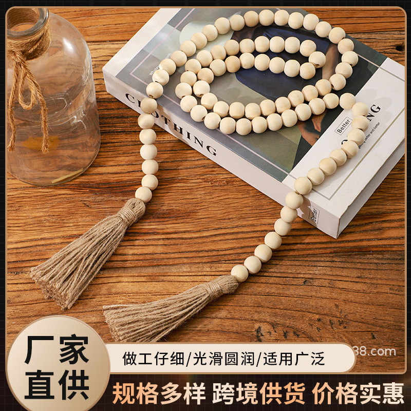 DIY Handmade Jewelry Accessories Wood Color Wooden Beads Hemp Rope Tassel String Home Decoration Pendant Crafts Decoration