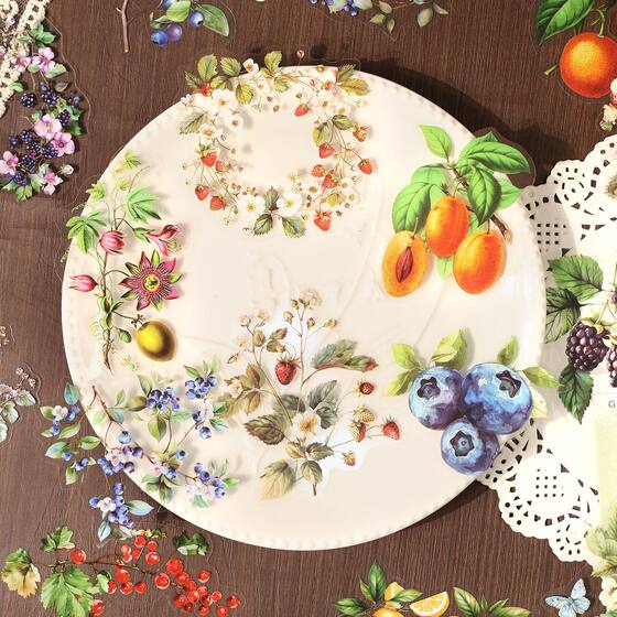 Ancient Forest PET Sticker Green Wild Party Series Retro Pastoral Fruit Branches and Leaves Decorative Material Sticker