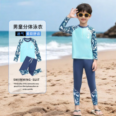 子供の水着の男の子は体を分けて日焼け止めの長袖のズボンの水着の2025の新型の中で大きい子供の男の子の水泳のズボンの装備を塗ります。