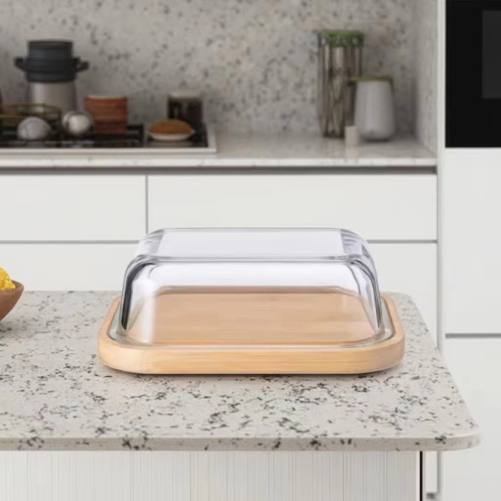 plástico acrílico nan bambú caja de mantequilla almacenamiento de mantequilla set de cocina queso almacenar cubierta de queso mantener fresco