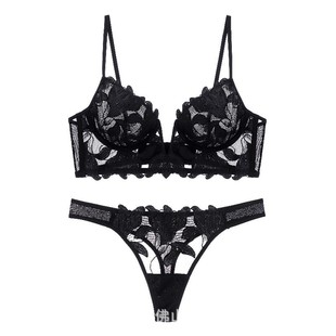 Y Cross-border French Embroidery Underwear Thin Sexy Deep V Steel Rings Gather Upper Back Bra suit 23094