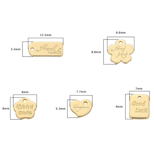 Color-Keeping 14K Gold Plated Heart Shape Letter Pendant DIY Handmade Bracelet Charm Accessory Material