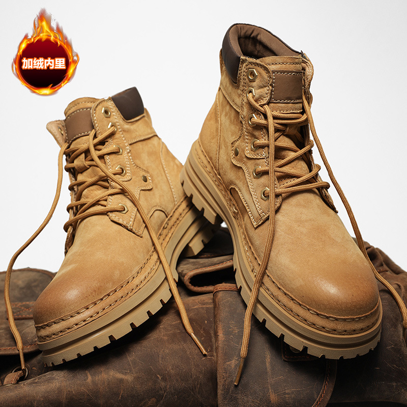 Putian hombre botas Martin aumento de altura en la parte inferior gruesa patada no mal al aire libre zapatos de herramientas de montaña de alta versión de cuero