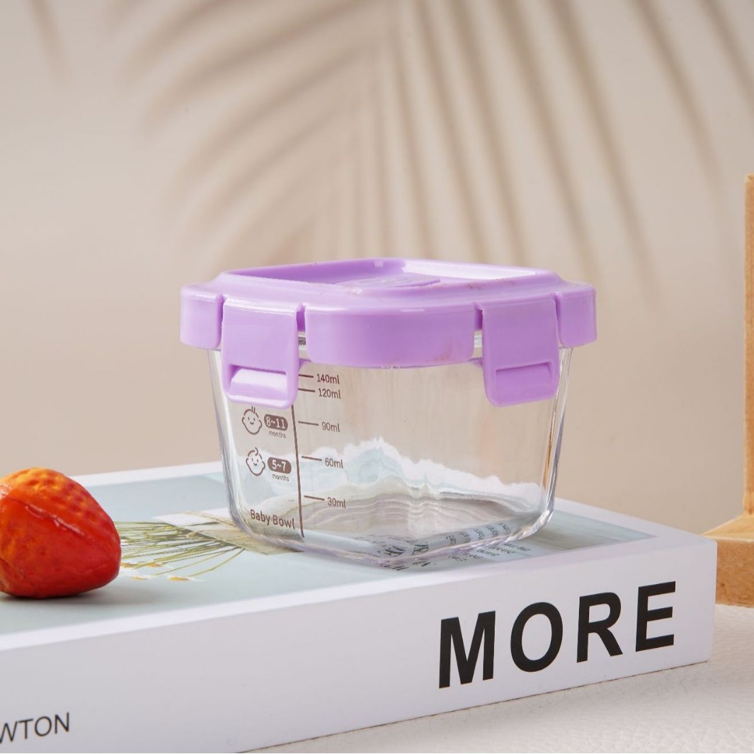 cubierta de silicona alta borosilicona 140ml caja de preservación de alimentos suplementarios tazón de alimentos suplementarios cubiertos de bebés tazón de frutas sellado de almacenamiento