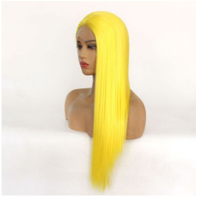 Peluca de comercio exterior, casco de encaje delantero de fibra química europea y americana, corte medio amarillo, fabricante de cabello largo y liso LW0121