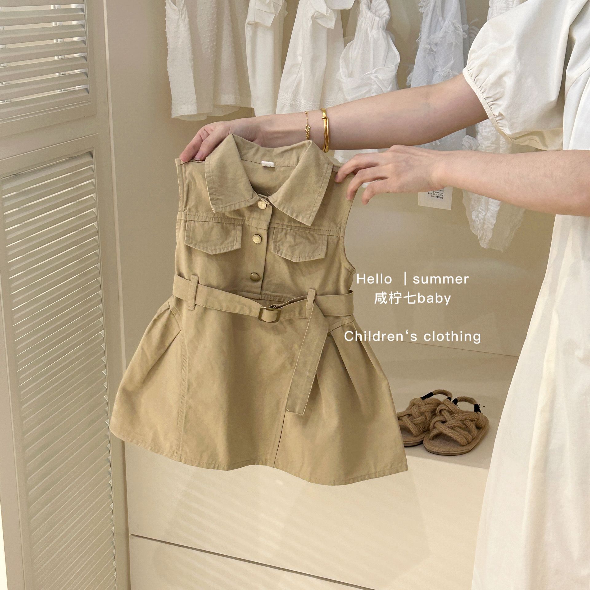 Little Salt Lemon Seven Children's Clothing Summer Girls' Sleeveless Dress Baby Design Workwear Dress Vest Candy Elements Trendy