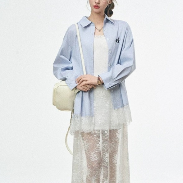 [New Product on March 20Th] Westayone Long Loose Lace Dress/Lace Patchwork Shirt