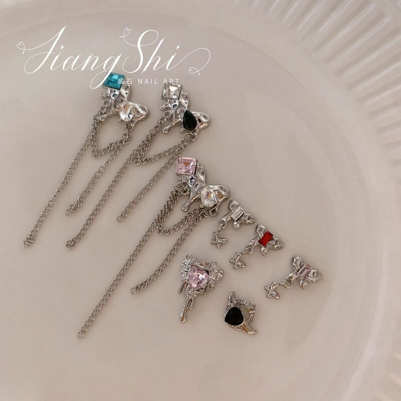 Internet celebrity New irregular color rhinestone art pendant alloy nail accessories Silver Series mini colorful butterfly decoration