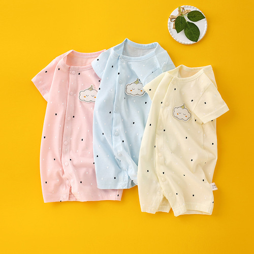 Baby jumpsuit pure cotton summer thin short-sleeved newborn clothes a underwear baby harem pajamas crawling clothes