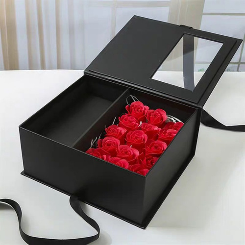 Wholesale Qixi Valentine's Day Soap Flower Box Transparent Semi-Open Window Book Shaped Box Birthday Festival Gift Box