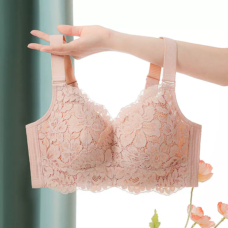 2023新品大胸显小文胸薄款内衣无钢圈聚拢超薄性感蕾丝收副乳胸罩