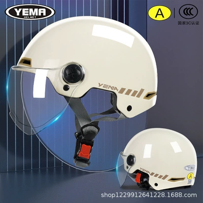 Protection, 3C Certified Half Helmet, New – Motosiklet kaskı (dəbilqə) - khaki-white-dotted-flowers-transparent-short-mirror