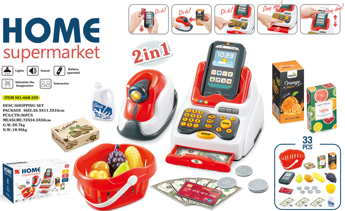 Comercio exterior niños de simulación de escaneo de tarjetas de crédito cesta de la compra caja registradora juego casa supermercado caja registradora combinación traje Juguetes