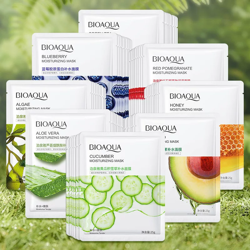 Увлажняющая листовая маска (BIOAQUA) с гиалуроновой кислотой, 25 г, множественные экстракты (огурец/авокадо и т. п.)