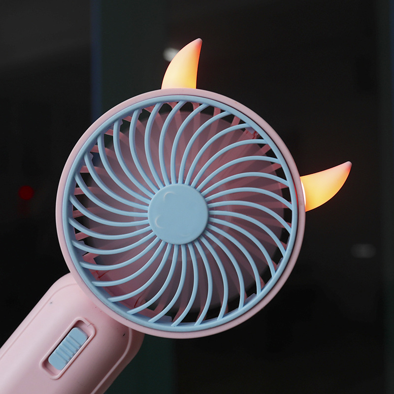 LED light-up small ears two-speed strong wind handheld fan, outdoor portable charging, long-lasting battery, detachable base fan