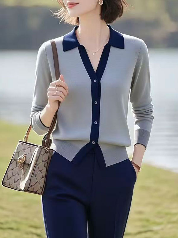 今年流行的polo领针织衫2025年女装秋季新款气质韩版撞色翻领上衣|undefined