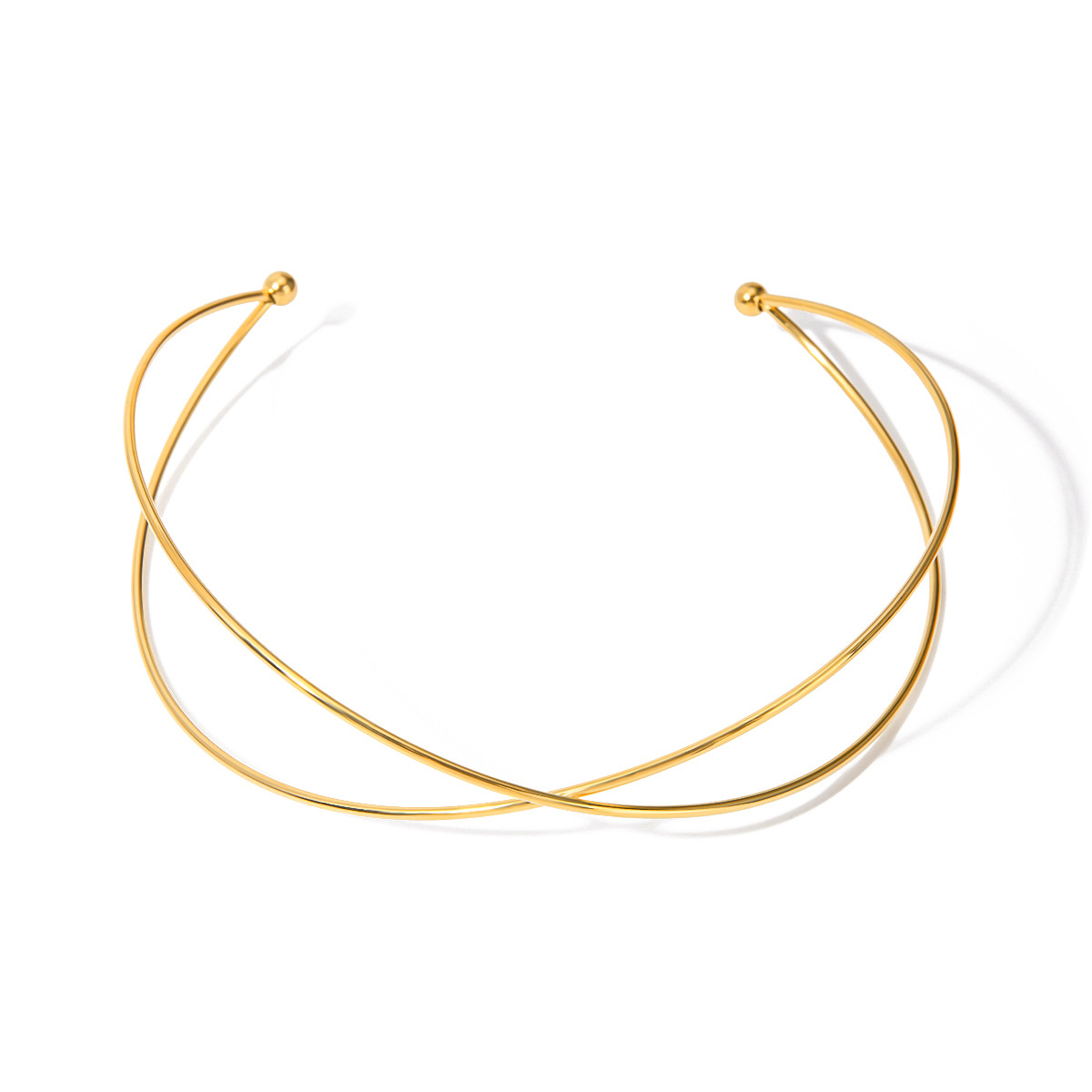18k oro acero inoxidable línea simple cruzada brazalete de apertura mujer nicho único diseño de línea collar de acero titanio