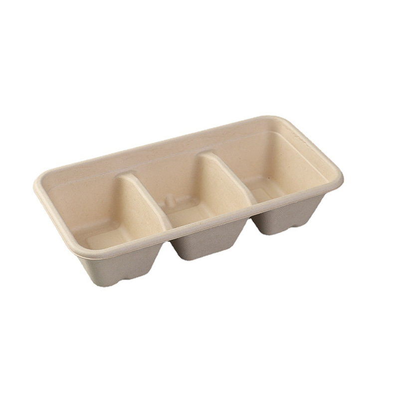 Caja de postre desechable de tres paneles de bento caja de embalaje degradable comida rápida para llevar comida ligera caja de comidas rectangular