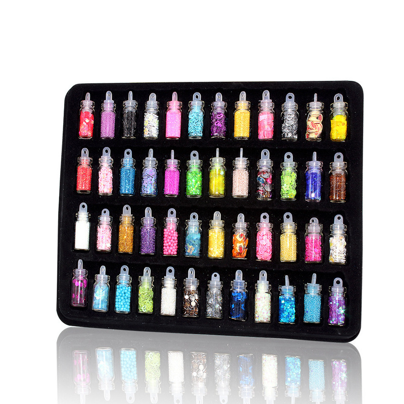Cross Border 48 Color Glass Bottle Nail Art Jewelry Glitter Sequins Hexagon Caviar Nail Decoration Set