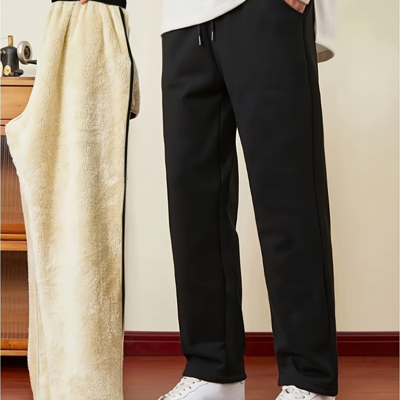 Cross-Border Exclusive Fleece-Lined Pants, Sweatpants, Lamb Fleece Long Pants for Men, New Winter Jogging Pants, European Size Fleece-Lined Casual Pants
