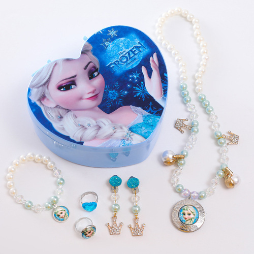Children's cartoon princess style necklace cute bracelet jewelry box set baby makeup box ring earrings