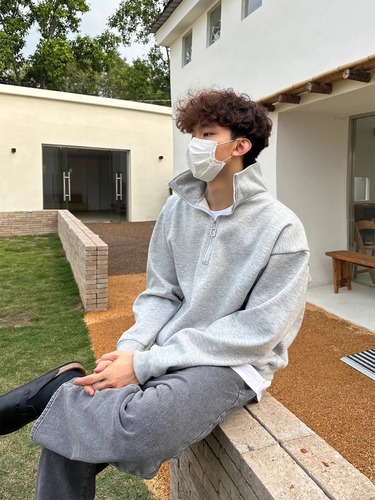 American style niche minimalist half-zip turtleneck sweatshirt jacket for men, spring and autumn trendy brand loose casual versatile top